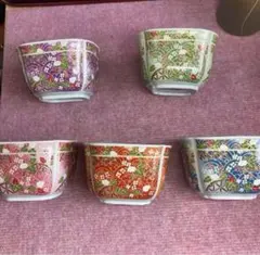 美濃燒 吾山窯 京友禅 小花柄 深角鉢 五個