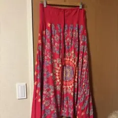 エスニック柄 ロングスカート ビビットピンク