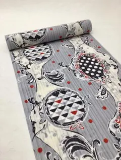 幾何学模様 浴衣反物 グレー