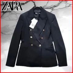【ザラ】美品 ダブルブレストテーラードジャケット ブレザー 金ボタン ブラック