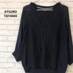 ATSURO TAYAMA 袖シフォン ニットプルオーバー  ネイビー 36のサムネイル