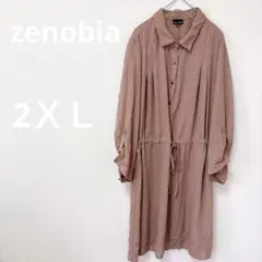 希少✨zenobia 2XL 長袖シャツワンピース ピンク　りぼん付き