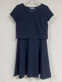 NATURAL BEAUTY BASIC 半袖 ワンピース ひざ丈 ネイビー Sのサムネイル