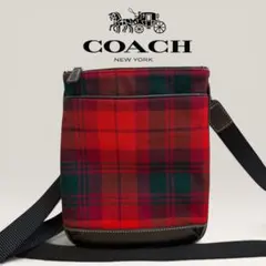 良品 COACH コーチ ショルダーバッグ サコッシュ チェック柄 クロスボディ