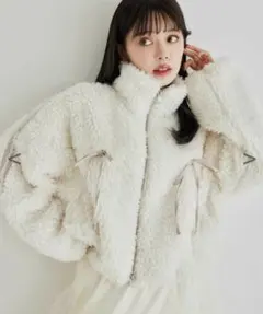 nice claup　リボンボアショートジャケット アイボリー