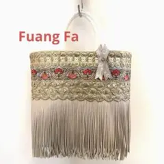 ファンファ　刺繍フリンジ付きベージュかごバッグ