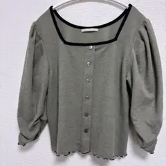 RETRO GIRL オリーブグリーン スクエットネック 7部寸トップス