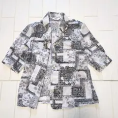 昭和レトロ 総柄 半袖シャツ レース加工 ペイズリー×花柄 モード モノトーン
