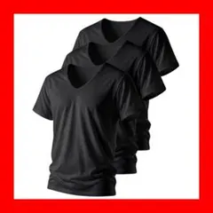インナー Tシャツ 3枚セット Vネック クルーネック 半袖 吸汗速乾 黒色