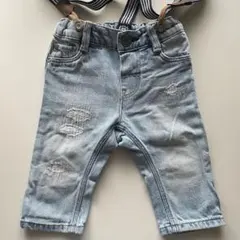 ストライプサスペンダー付きデニムパンツ 4-6ヶ月