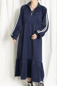 GORGE ラインジャージワンピース ハーフジップ ネイビー