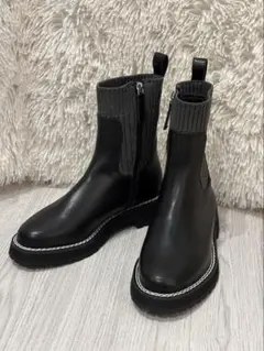 【美品】グリーンレーベルリラクシング ショートブーツ サイドジップ ブラック S