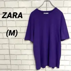 ZARA ザラ　ワンポイント胸ロゴTシャツ 紫　パープル　シンプル　Mサイズのサムネイル