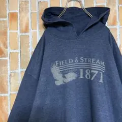 486ヴィンテージパーカー サンフェードUSA古着ビッグサイズゆるだぼプリント紺