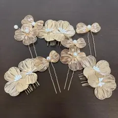 ピンクゴールド花モチーフヘアピンセット