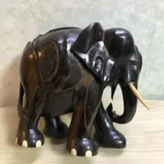 め12● アジアン 木彫り 象 置物 工芸品 オブジェ レトロ 黒檀