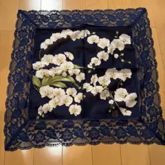 美空ひばり胡蝶蘭柄 ネイビー ハンカチ