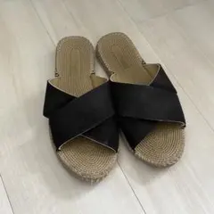 中古　黒 スエード風 クロスストラップサンダル　レディース　M ミュール