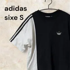adidas Originals Tシャツ S 黒白 切替デザイン トレフォイル