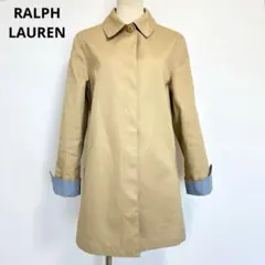 ラルフローレン ステンカラーコート 襟付 裏地水色 比翼仕立て 折り返し袖