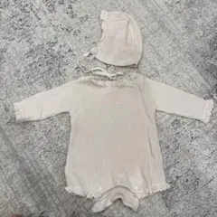 MONBÉBÉ クリーム色ロンパース・カバーオール XS 退院着