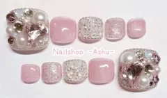 51】埋め尽くし　ピンク　マグネット　ハート　キラキラ　フット　ネイルチップ