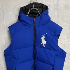 ポロバイラルフローレン　ビックポニー刺繍ブルーダウンベストキッズXLメンズS程度