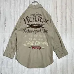 Norton 刺繍 バックプリント 七分丈 シャツ 麻混 ベージュ