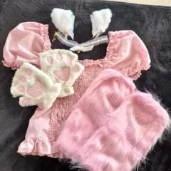 ハロウィン猫耳カチューシャ 肉球手袋 コスプレ5点セット
