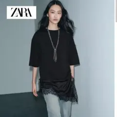 未使用　ZARA ザラ　レースコンビＴシャツ