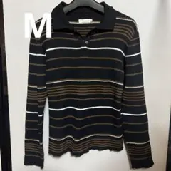 earth music&ecology Mサイズ ストライプ長袖ポロシャツ