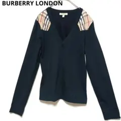 ​【美品】バーバリーロンドン Vネックカットソー ノバチェック ブラック M