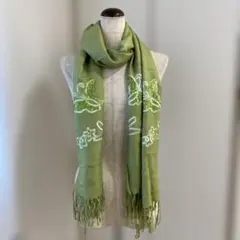 パシュミナ ビーズ刺繍 ライトグリーン ストール