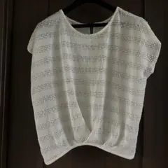 ホワイト 透かし編み ニット 半袖　白　ベスト