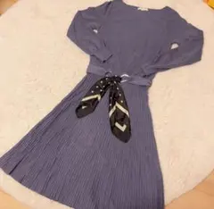 【PROPORTION】ブルーニットワンピース 長袖 リブスカート