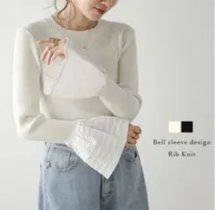 フリルスリーブ　リブニット　白