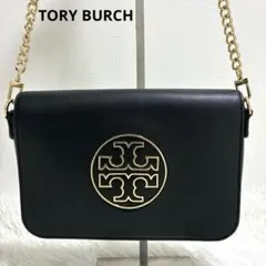 美品 トリーバーチ レザー ロゴ チェーン ショルダーバッグ 黒 2way