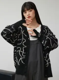 AZUL BY MOUSSY（アズール）ライン柄ニットカーディガン ブラックF