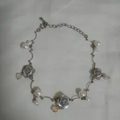 ハンドメイドブレスレット　ローズ　パール　シルバー