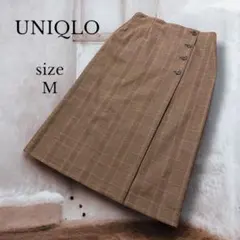 【UNIQLO 】ユニクロ　サイドボタンチェックラップスカート M