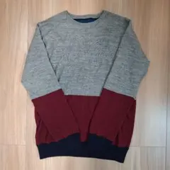 ビューティー&ユース　ニット グレー/ボルドー & ネイビー/青