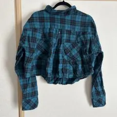 MOUSSY 青黒チェック クロップドシャツ