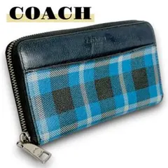 コーチ メンズ 長財布 バイカラー ブラック レザー チェック柄