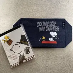 スヌーピー デニムポーチとメモ帳セット