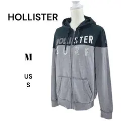 ホリスター　メンズ　ジップアップパーカー　ロゴ刺繍パッチ【M】グレー・￼ブラック