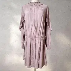 【ピーチジョン】Lサイズ/ワンピース/くすみピンク色/大人ガーリー/ひざ丈/長袖