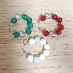 クリスマスカラー天然石イヤーカフ ハンドメイド　3個セット 開閉調節可能