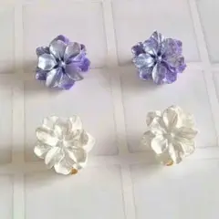フラワー　 イヤリング 　2色セット　紫　白　♡　紫陽花カラー　大ぶり♪のサムネイル