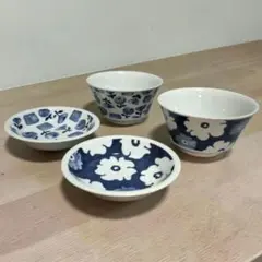 新品未使用　小丼　小皿　ペア　2組　マルチボウル　花柄　取皿　ケーキ皿　お好み丼のサムネイル