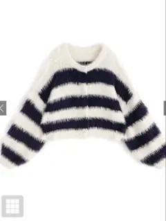GRL ボーダー柄フェザーニットショート丈カーディガンkz323 ネイビー